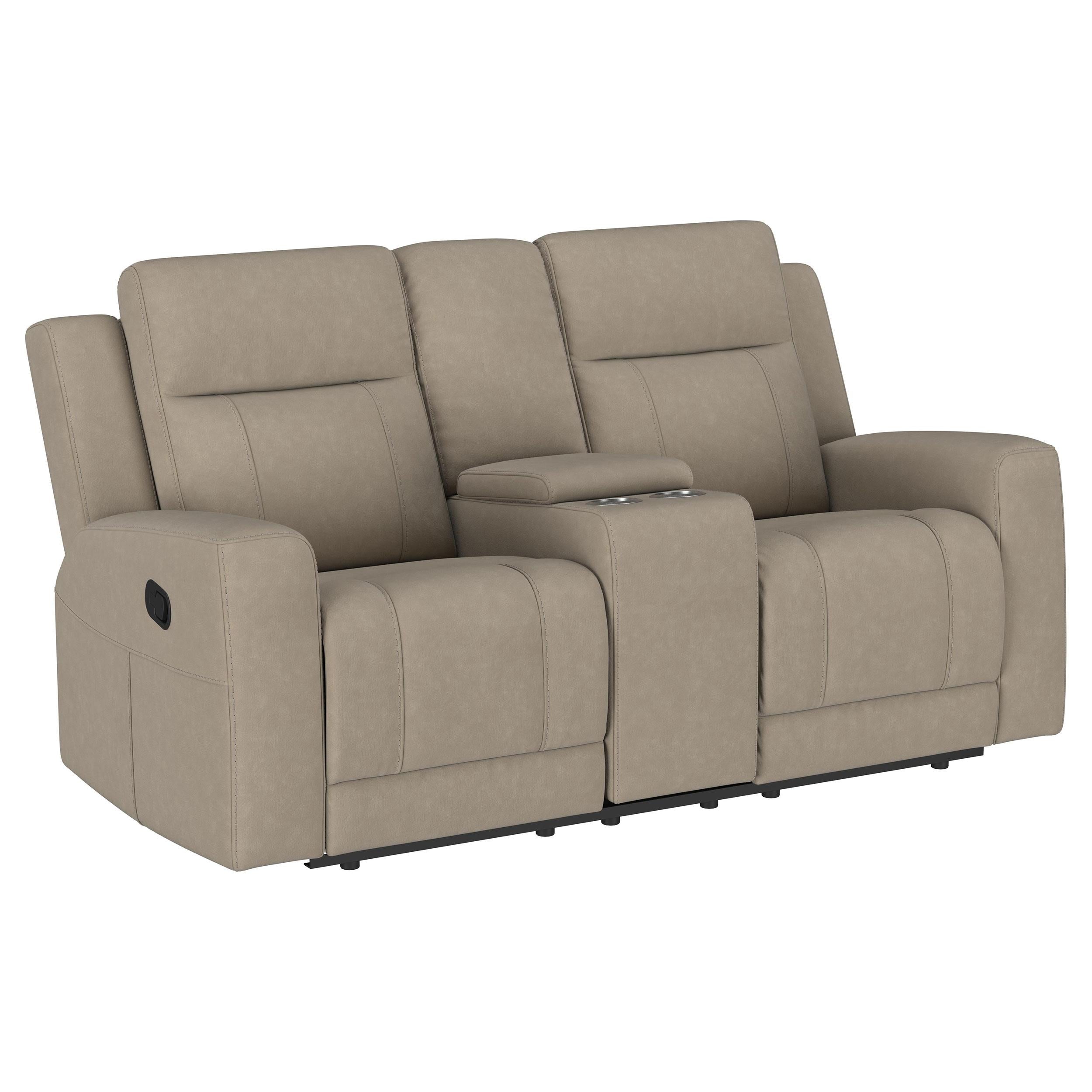 Coaster Furniture Brentwood 610282 Upholstered Motion Reclining Loveseat - Taupe IMAGE 1